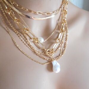 Pearl Drop Layered Gold Plated Necklace